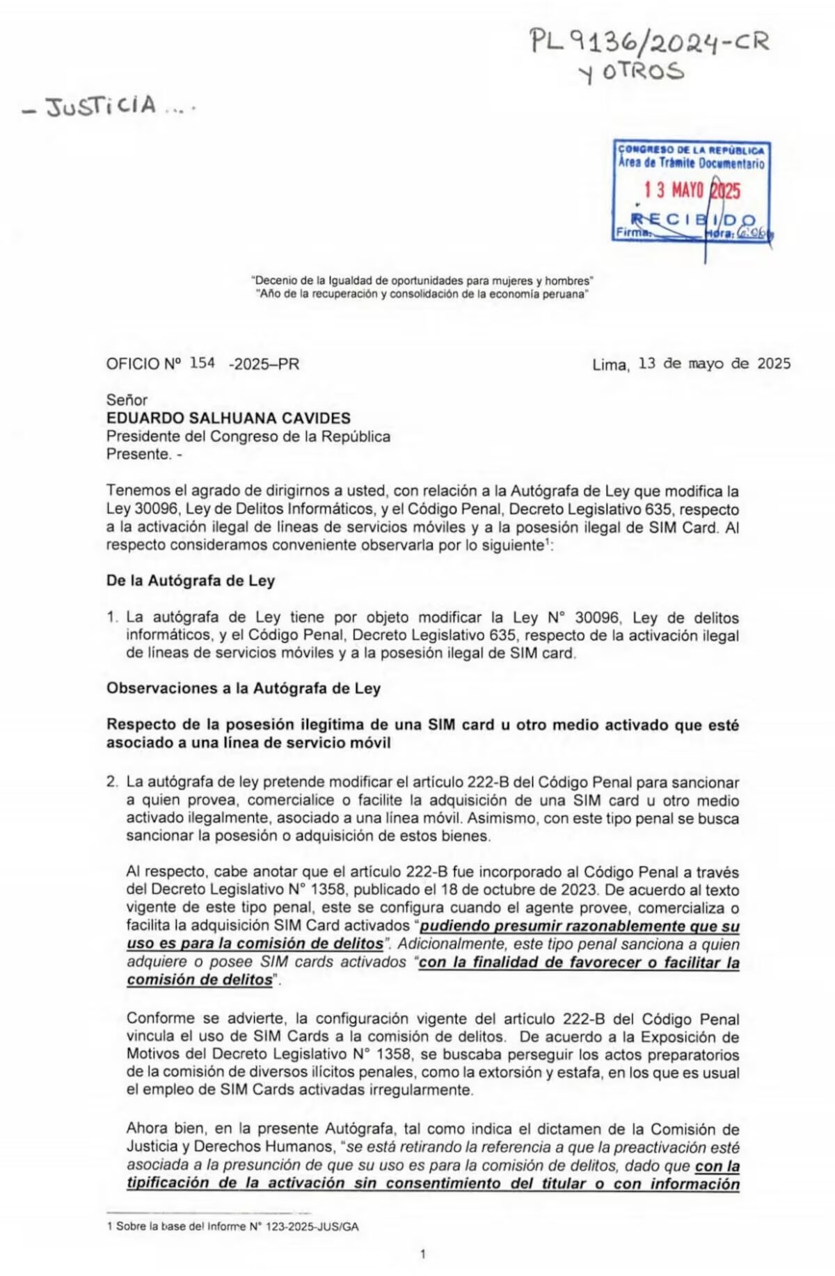 Pleno del Congreso aprobó texto sustitutorio.