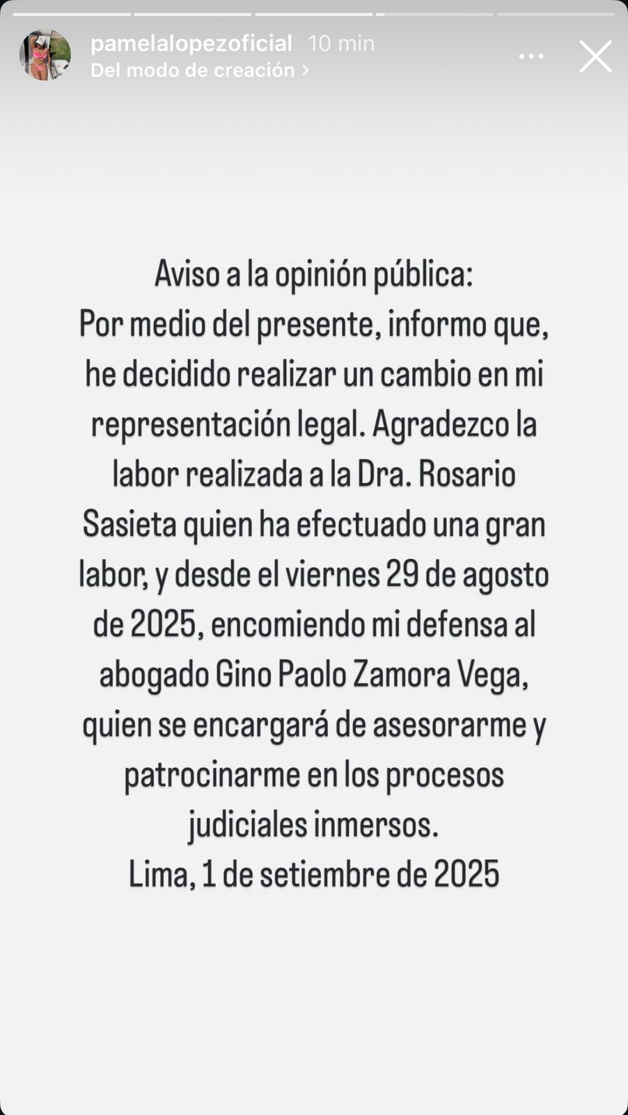Pronunciamiento de Pamela López