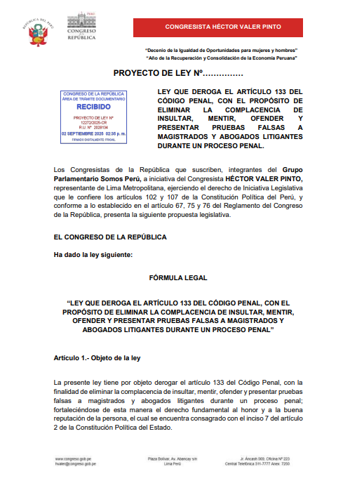 Proyecto de ley para evitar insultos en juicios.
