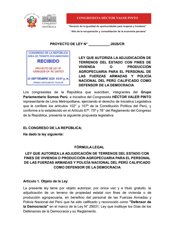Proyecto de ley de Héctor Valer.
