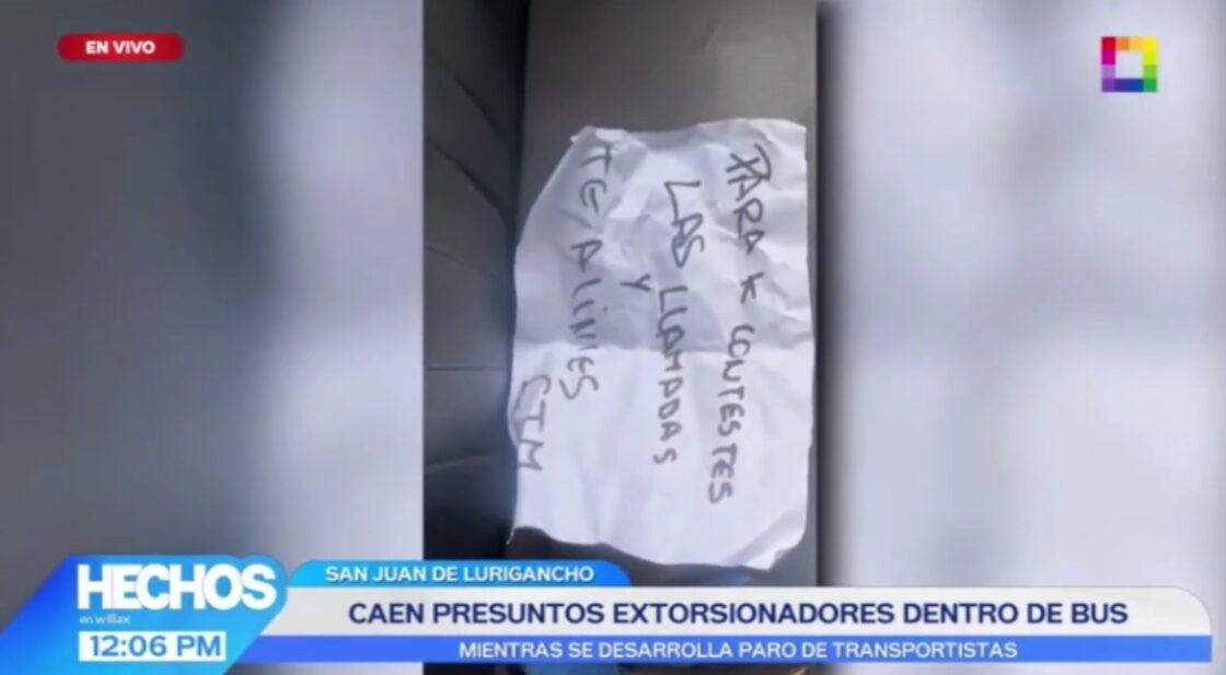 Nota extorsiva de los sujetos.