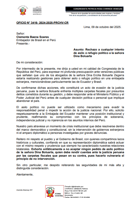 Oficia a embajada de Brasil.
