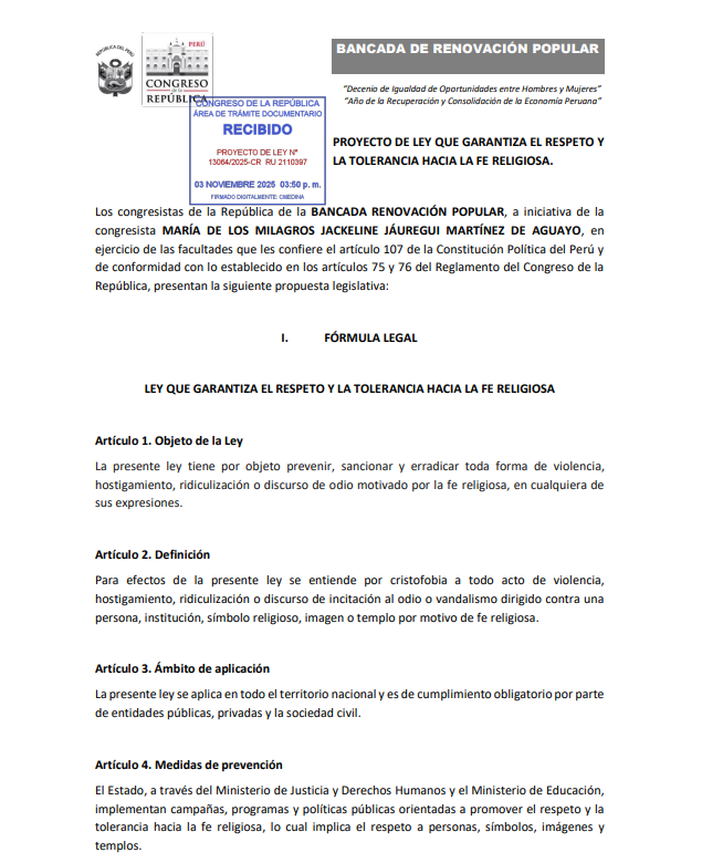 Proyecto de ley de Milagros Jáuregui.