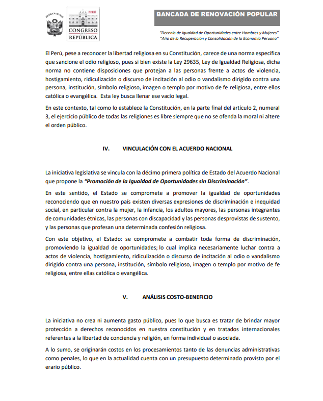 Proyecto de ley de la congresista de Renovación Popular.