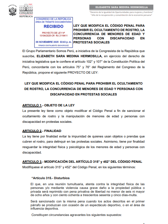 Proyecto de ley de Elizabeth Medina.