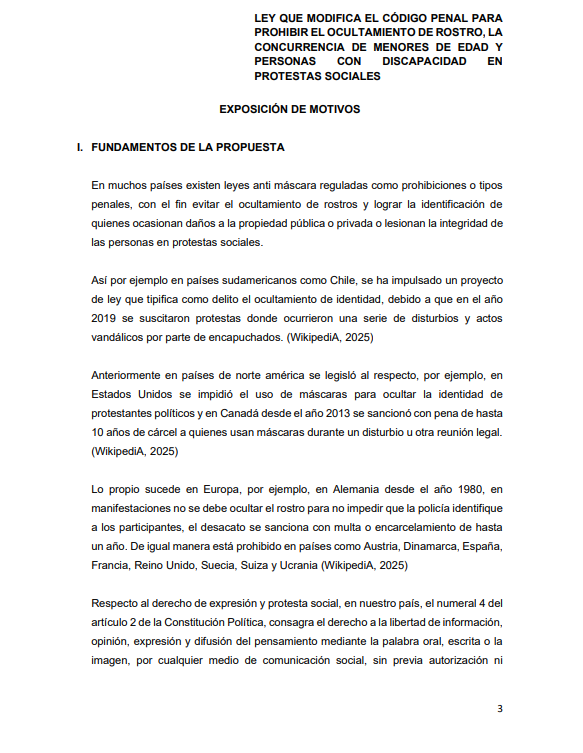 Exposición de motivos del Proyecto de Ley.