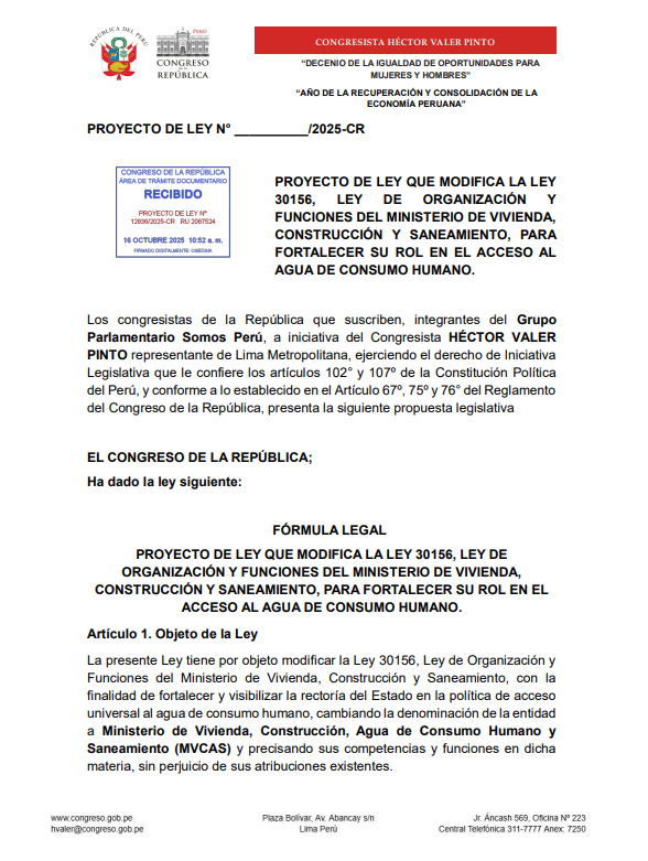 Proyecto de ley de Héctor Valer.