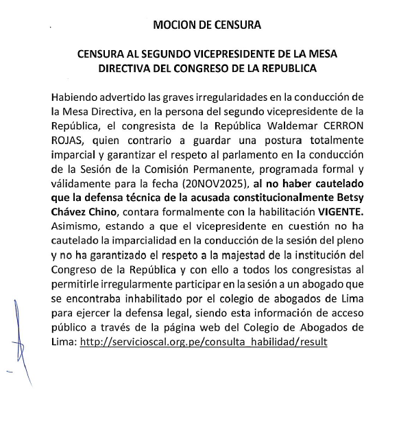 Moción de censura contra Waldemar Cerrón.