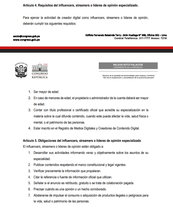 Requisitos y obligaciones del influencer.