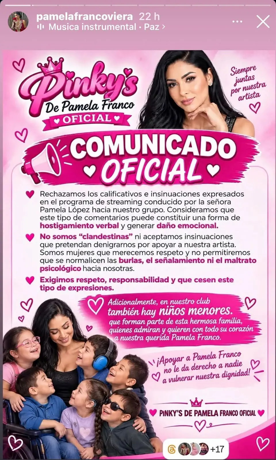 Comunciado del club de fans de Pamela Franco. 